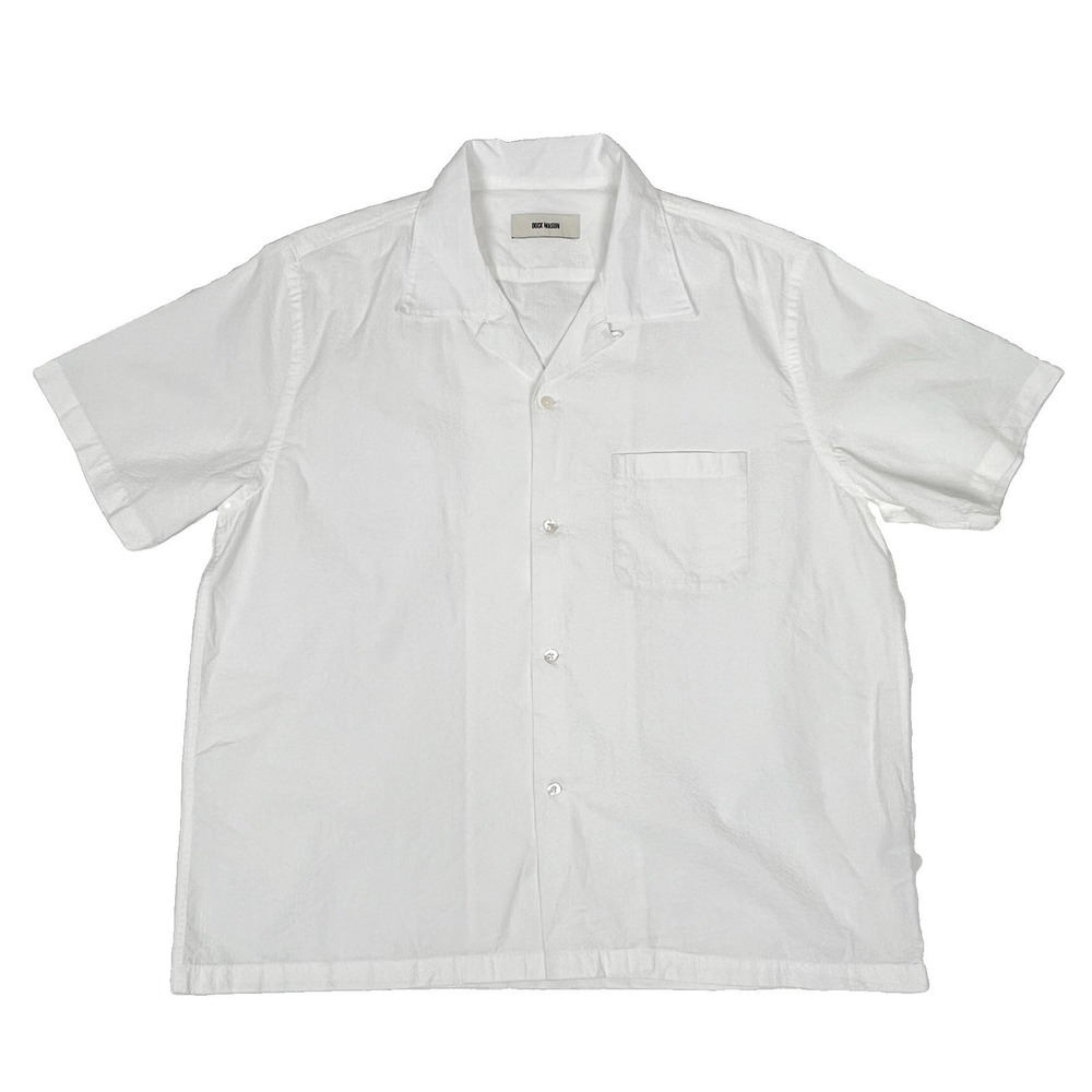 Buck Mason Draped Twill One Pocket Shirt Men L Short Sleeve Button Natural White